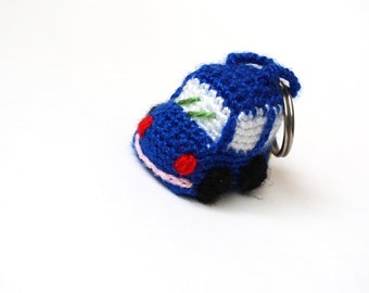 Dark blue car - crochet amigurumi keychain
