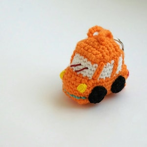 Orange car - crochet amigurumi keychain - mint color