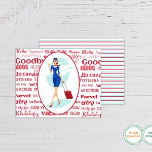 Stewardess-stewardess vaarwel meerdere talen gevouwen notitiekaart briefpapier - direct downloaden Thuis afdrukken