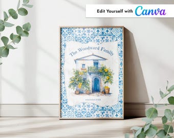 Plantilla de Canva personalizada para póster de casa italiana con limones azules o rojos