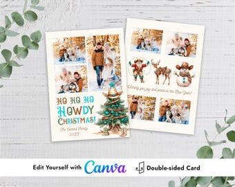 Howdy Christmas Western Country Merry Christmas Happy Holidays Canva Template Photo Card