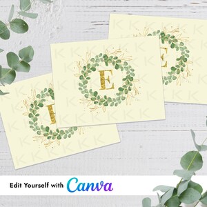 Modèle de carte de correspondance pliée Feuilles d'or avec monogramme