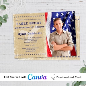 Parchment Eagle Photo Canva Template Announcement Invitation