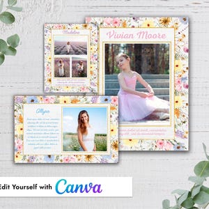 Plantilla de Canva para anuncio personal con flores silvestres en tonos pastel de primavera - Recital de danza, anuario, homenaje a estudiantes de último año, programa de teatro