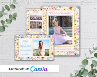 Plantilla de Canva para anuncio personal con flores silvestres en tonos pastel de primavera - Recital de danza, anuario, homenaje a estudiantes de último año, programa de teatro