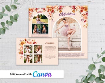 Plantilla de Canva para anuncio personal de ramo floral de otoño, anuncio para anuario de recital de danza, programa de teatro para estudiantes de último año