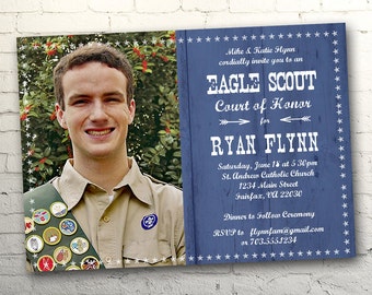 Blue Woodplank Eagle Scout Invitation Customized