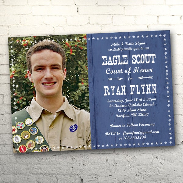 Blue Woodplank Eagle Scout Invitation Customized