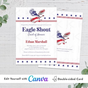 Flag Eagle on White Wood Eagle Military Invitation Canva Template