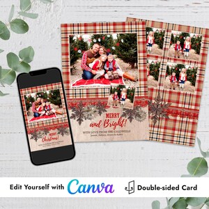 Copo de nieve de madera Cuadros Vacaciones Navidad Año nuevo Tarjeta fotográfica Plantilla Canva Edítelo usted mismo