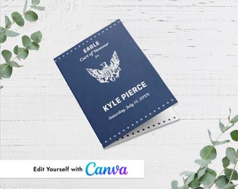 Programa de eventos con plantilla de Canva del águila militar de las estrellas de la Marina