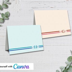 Monogram Stripe Notecards Canva Template Printable Editable Choose Your Own Color