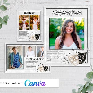 Black White Drama Masks Personal Ad Canva Template-Dance Recital | Yearbook | Senior Tribute | Theatre Program Ad