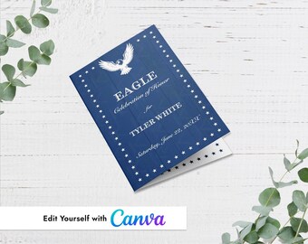 Plantilla de Canva para el programa del evento White Stars Eagle Frame