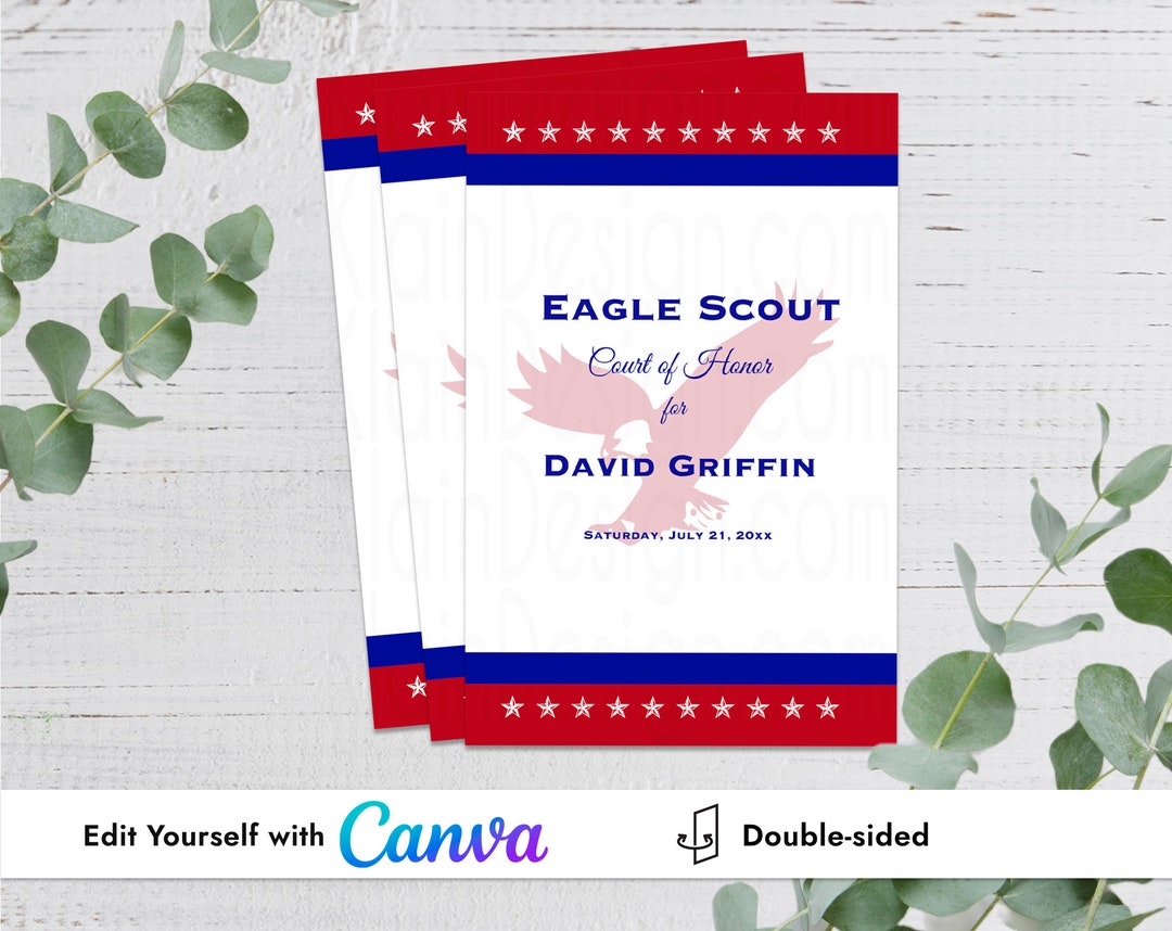 Scouting Editable Program Tri-color Eagle Scout Matching Event Program Template Edit in Canva Red ...