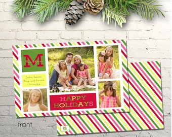 Multi Color Stripe Holiday Card New Years Card Multi Photo