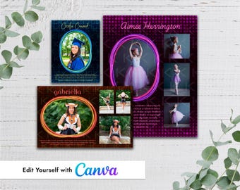 Plantilla publicitaria con marco ovalado neón: Anuario, Graduación, Recital de danza (Canva)