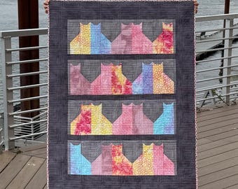 Colorful Cat Patchwork: Small Handmade Quilt