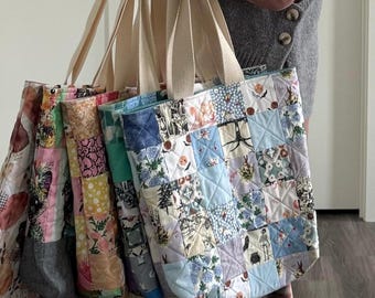 Handmade Patchwork Quilted Tote Bag: Cottagecore Market Bag