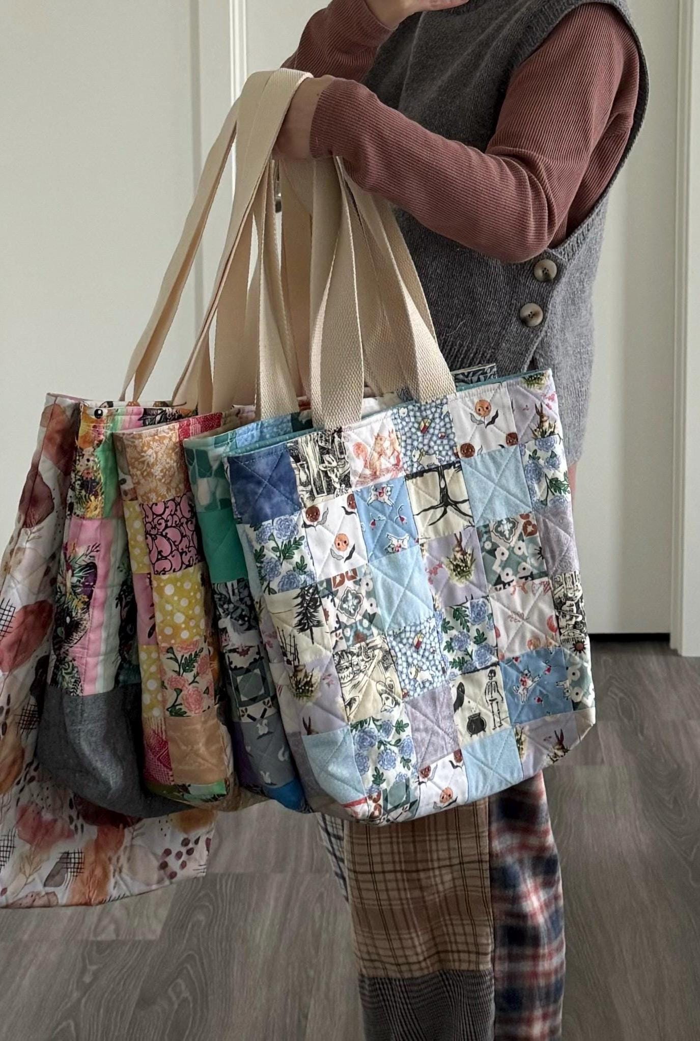 Handmade Patchwork Quilted Tote Bag: Cottagecore Market Bag - Etsy Handmade Patchwork Quilted Tote Bag: Cottagecore Market Bag - Etsy