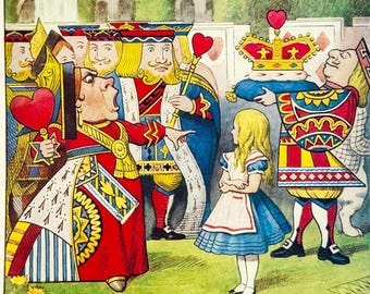 Vintage Alice in Wonderland Queen Of Hearts Illustration - Color Plate - John Tenniel - Whimsical Victorian Wall Art
