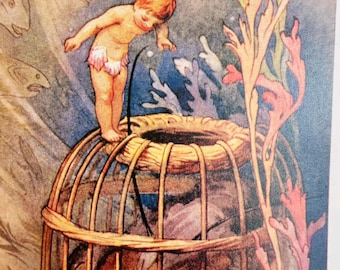 The Water Babies Vintage Book Plate | Fairy Tale Art Print | Double Sided | Whimsical Wall Decor | Literary Gift | Charles Kingsley