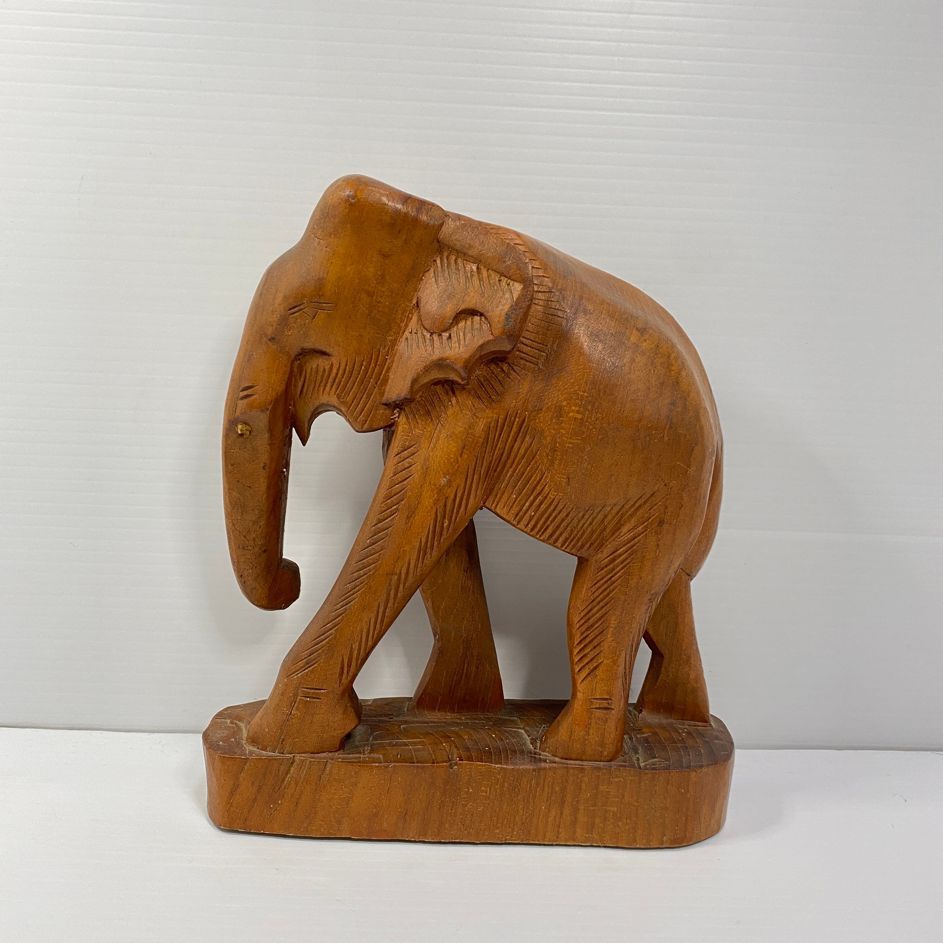 Hand Carved Wooden Elephant Statue Vintage Figure 22cm Tall Etsy