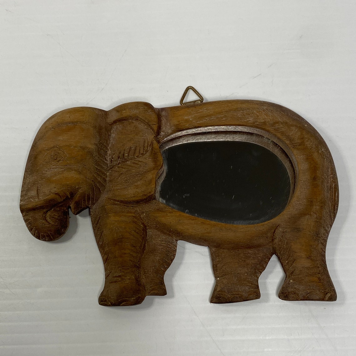 Small Wooden Elephant Mirror with Wall Hanging Hook Vintage Etsy