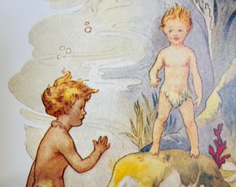The Water Babies Vintage Book Plate | Fairy Tale Art Print | Vintage Illustration | Whimsical Wall Decor | Literary Gift | Charles Kingsley
