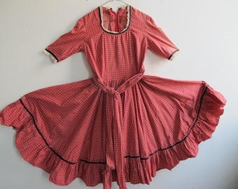 Vintage Hand-made Square Dancing Dress, early 1960s, extra full skirt, with rockabilly feel and authenticity, all cotton with trim