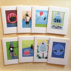 Cartes d’art Cute Bird / Art du corbeau / Oiseaux musicaux / Helga Sermat / cartes de musique / Cartes de joyeux anniversaire