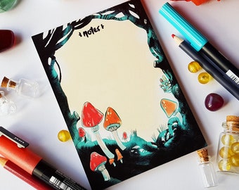 Mysterious Mushroom Forest Notepad, Cottagecore Notepad, A6 notepad writing paper.