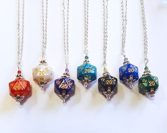 Pearly D20 with Gold Lettering, dice necklace, D20 Necklace, dice jewelry