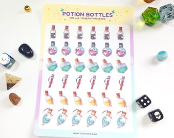 Potion bottle sticker sheet, Journal stickers, character sheet stickers, magic potion bottle stickers for roleplaying games