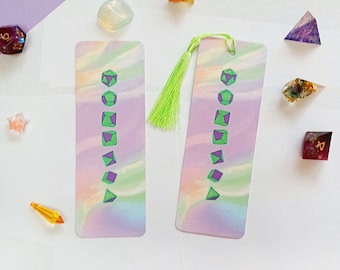 Pastel Dice Bookmark, Pastel green and Purple, Cute beaded tabletop gaming stationery, Dnd bookmark, d20 bookmark