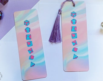 Pastel Dice tassel Bookmark, pastel pink and blue bookmark, Cute tabletop gaming stationery, Dnd bookmark, d20 bookmark