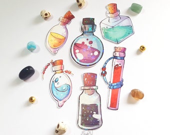 Potion bottle sticker set, Waterproof sticker sheet, Holographic sparkle stickers, Journal Stickers