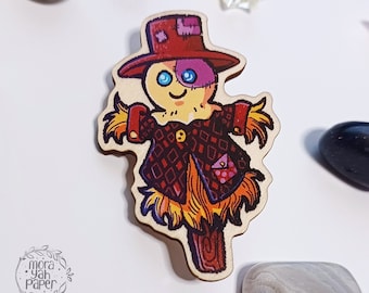 Buster Scarecrow - Wooden Halloween Scarecrow double-posted Pin Badge