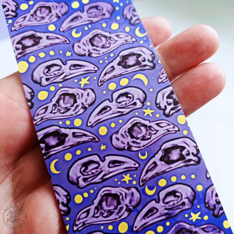 Bird Skull tassel bookmark, purple spooky witch bookmark, raven skull pattern bookmark, skull stationery, Dark Academia bookmark image 4