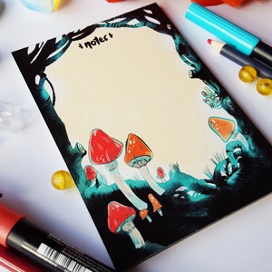 Mysterious Mushroom Forest Notepad, Cottagecore Notepad, A6 notepad writing paper. image 3