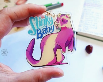 Stinky Baby - Cute Ferret Funny Acrylic Keychain - Meme Ferret Keyring - Cute gift for animal lovers - silly goofy daft - ita bag accessory