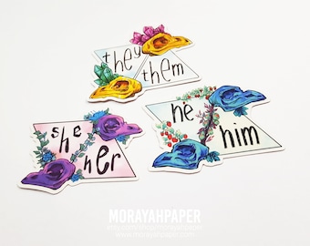 Pronoun Stickers - She/Her - He/Him - They/Them - LGBTQ+ Weatherproof Art Stickers for Transgender, Agender, Non-Binary people