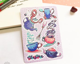 Teatime, magical teapot, teacup sticker sheet