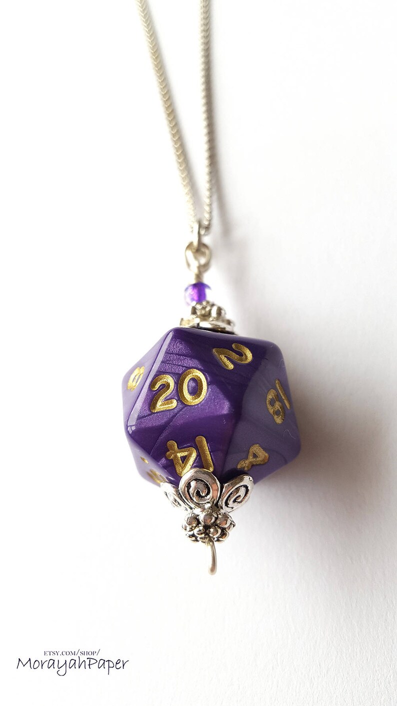 Purple D20 Necklace Dungeons and Dragons Dice Dice