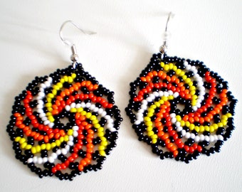Round Rainbow Bead Earrings Huichol Mexican art earrings