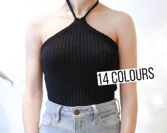 Ribbed Halter Top - Handmade and Knitted Halter Top in Many Colour Options, Cute, Comfortable and Vegan, Perfect Gift, Unique and Durable