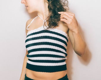 HALTER Knitted and STRIPED String Top - Super Thin Airy Summer Top, Beachwear, Summer Festival Look, Comfy Simple, Handmade, Custom, Unique