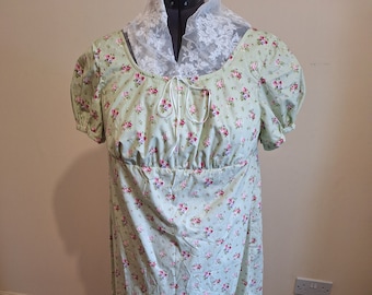 Green Pink Floral Regency Inspired Dress