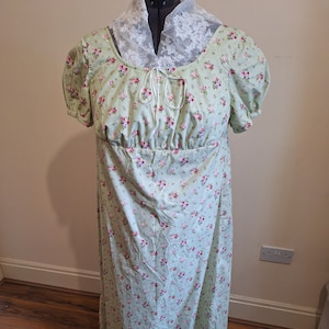 Green Pink Floral Regency Inspired Dress