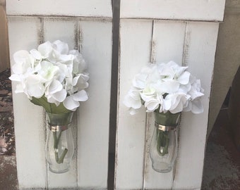 Set of Rustic Vase shutters, Shutter Wall Decor, Scone with Vase, Home Decor, Wall Decor with Vase.